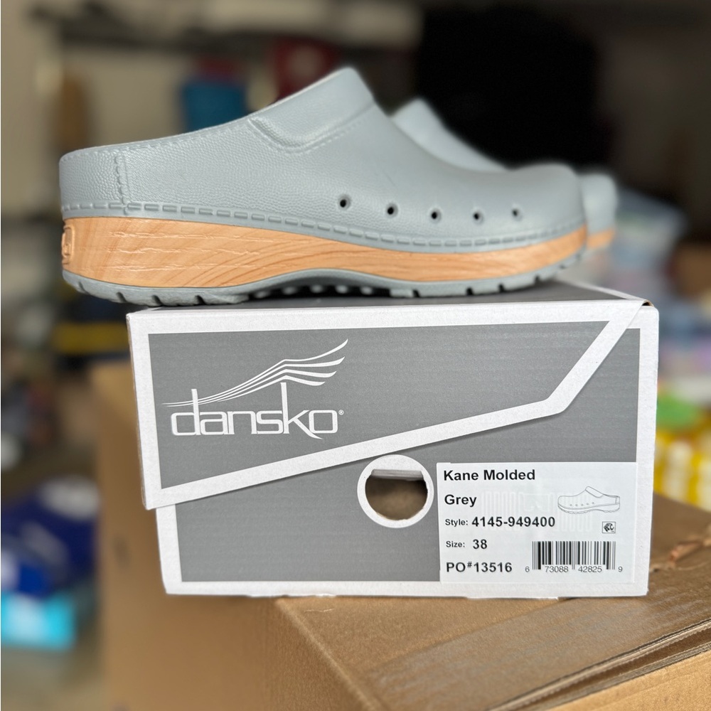 Dansko Grey Mules with Tan Sole